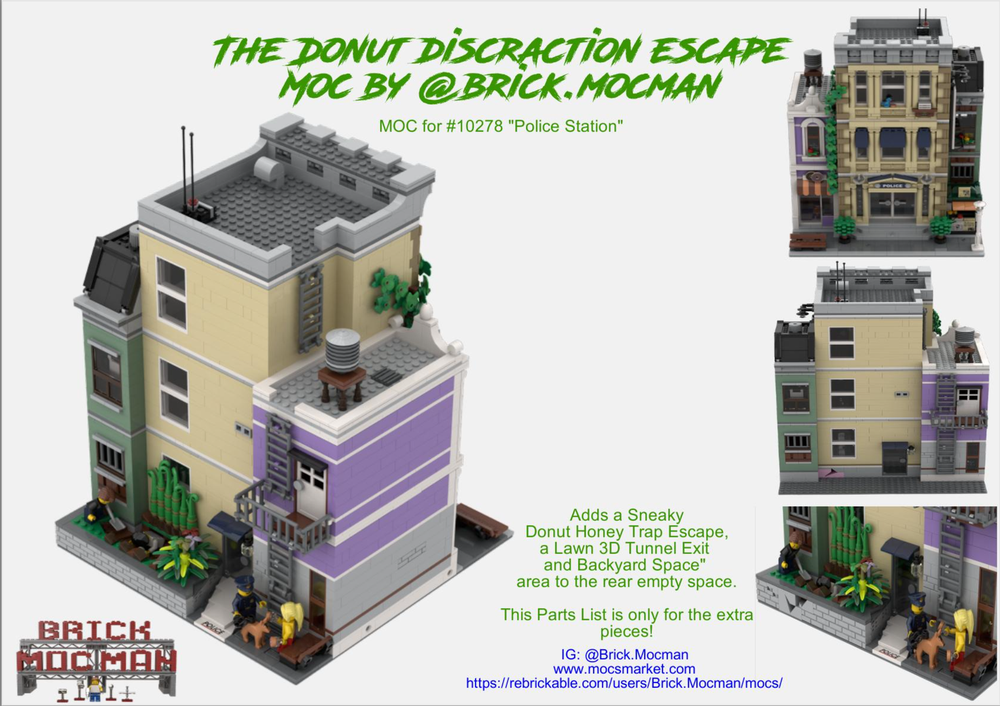 Lego The Donut Distraction Escape - Backyard MOC for set #10278 "Police Station"