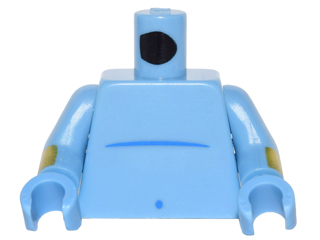 Lego Torso Bare Chest with Blue Stomach Line and Navel Pattern / Medium Blue Arms with Gold Cuffs / Stripes Pattern / Medium Blue Hands