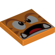 Lego Tile 2 x 2 with Cat Goomba Face Print / Orange
