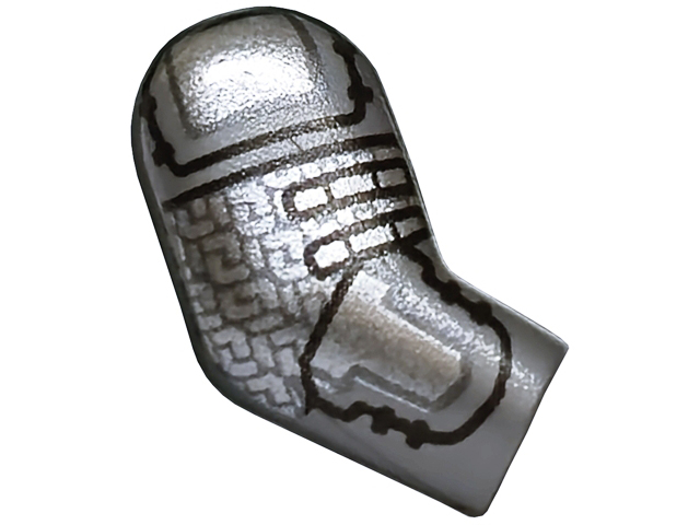 Lego Arm, Right with Silver and Dark Silver Armor Plates with Black Outlines Pattern / Flat Silver