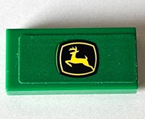 Lego Tile 1 x 2 with John Deere Logo Pattern (Sticker) - Set 42168 / Green