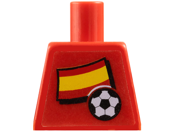 Lego Torso Soccer Red/White Team, Spanish Flag Sticker Front, Black Number Sticker Back Pattern (specify number in listing) / Red