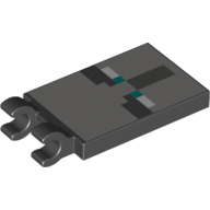 Lego Tile Special 2 x 3 with 2 Clips with Gray, White and Turquoise Squares (Face) Print