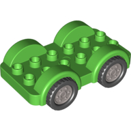 Lego Duplo Car Base 2 x 6 - 4 Flat Silver Wheels with Black Tires on 4 Fixed Axles / Bright Green