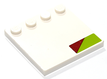 Lego Tile, Modified 4 x 4 with Studs on Edge with Dark Red Triangle on Lime Background Pattern Model Right Side (Sticker) - Set 75333