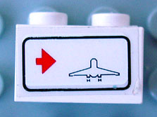 Lego Brick 1 x 2 with Red Arrow on Left Side pointing Right & Airplane Outline Pattern (Sticker) - Set 6399