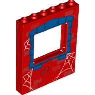 Lego Panel 1 x 6 x 6 with Window with Blue Stone Frame, Spider Webs, and "PP + MJ" Print (Spiderman)