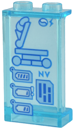 Lego Panel 1 x 2 x 3 with Side Supports - Hollow Studs with Electric Scooter Charging Station and Battery Power Level Indicators Pattern (Sticker) - Set 80036 / Trans-Light Blue