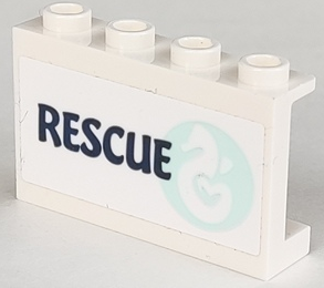 Lego Panel 1 x 4 x 2 with Side Supports - Hollow Studs with Seahorse in Light Aqua Circle and Dark Blue 'RESCUE' Pattern Model Right Side (Sticker) - Set 41381