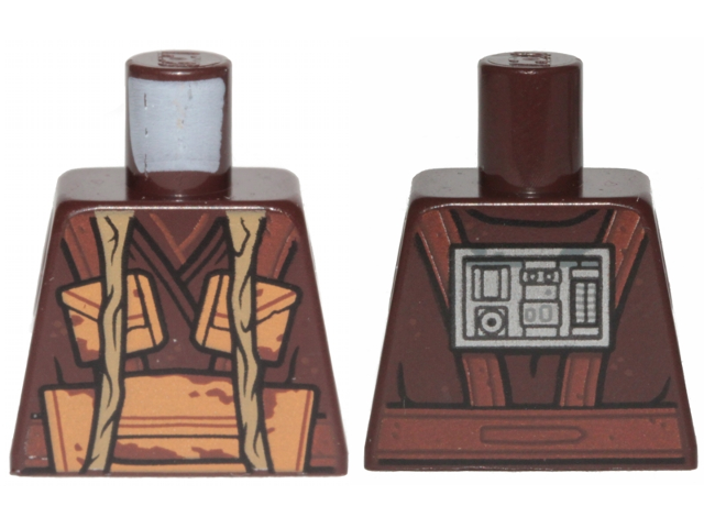 Lego Torso SW Robe with Medium Nougat Pouches, Dark Tan Pipes and Silver Panel on Back Pattern / Dark Brown