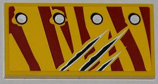 Lego Tile 2 x 4 with 4 Rivets in 1 Line and Claw Scratch Marks on Dark Red Tiger Stripes Pattern Model Left Side (Sticker) - Set 5884