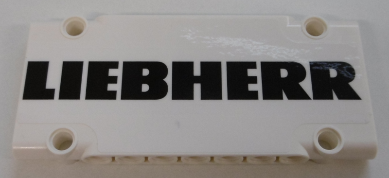 Lego Technic, Panel Plate 5 x 11 x 1 with Black 'LIEBHERR' Pattern (Sticker) - Set 42100 / White