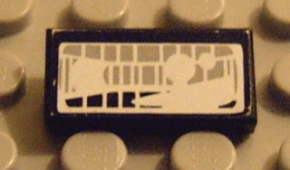 Lego Tile 1 x 2 with Headlight Light Gray Pattern (Sticker) - Set 8858-1 / Black