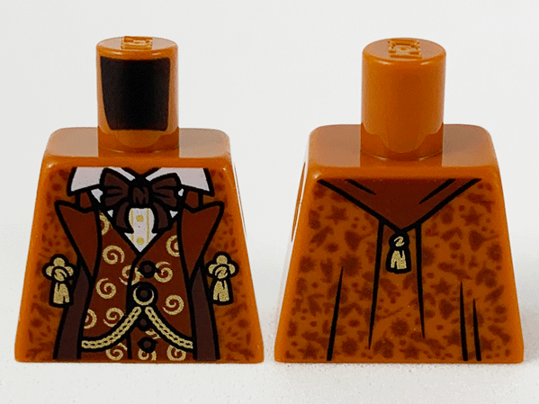 Lego Torso Jacket with Reddish Brown Lapels and Vest, Dark Brown Bow Tie and Trim, Gold Chain and Tassels Pattern / Dark Orange