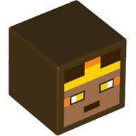 Lego Minifig Head Special, Cube, Pixelated Medium Nougat Face with Yellow, Orange, and Dark Brown Squares, and Yellow Eyes Print / Dark Brown