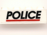 Lego Brick 1 x 4 with Black 'POLICE' Red Line on White Background Pattern (Sticker) - Sets 6344 / 6398