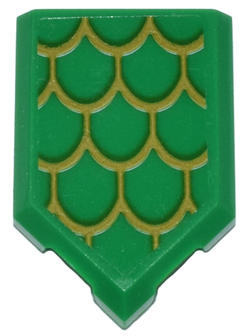 Lego Tile, Modified 2 x 3 Pentagonal with Gold Dragon Scales Pattern (Sticker) - Set 80036 / Green