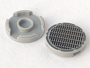 Lego Tile, Round 2 x 2 with Bottom Stud Holder with Fine Mesh Grille Manhole Cover Pattern / Light Bluish Gray