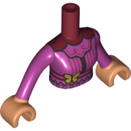 Lego Minidoll Torso Woman with Magenta Dress, Dark Red Neck, Dark Blue Trim, Yellow Butterfly Print, Medium Nougat Arms with Hands / Dark Red