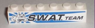 Lego Brick 1 x 6 with Bulldog and 'S.W.A.T. TEAM' Pattern Model Left Side (Sticker) - Set 8211 / White
