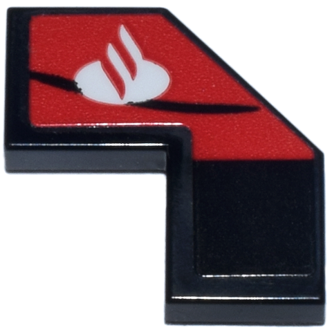 Lego Tile, Modified Facet 2 x 2 with White Santander Logo on Red Panel Pattern Model Right Side (Sticker) - Set 77242 / Black