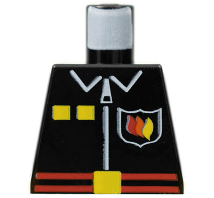 Lego Torso Fire Uniform Shirt with Flame Badge Logo, Yellow Squares, and White Zipper, Red Belt with Buckle Pattern / Black