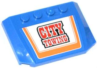 Lego Wedge 4 x 6 x 2/3 Triple Curved with Red 'CITY TOWING' in Orange Border Pattern (Sticker) - Set 60056 / Blue