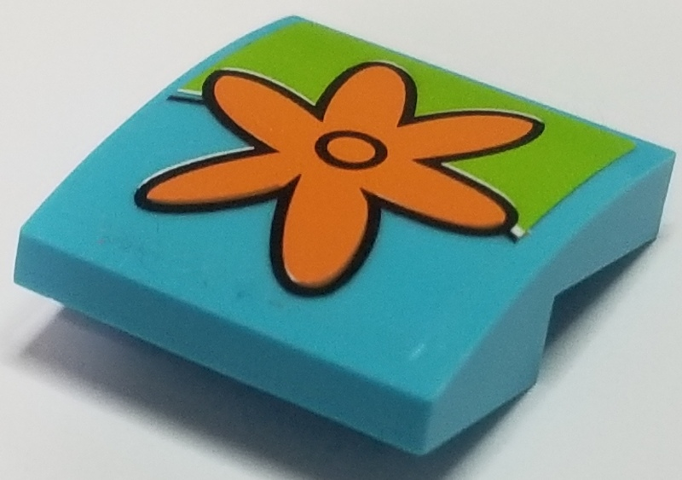 Lego Slope, Curved 2 x 2 x 2/3 with Orange Flower on Lime Background Pattern (Sticker) - Set 75903