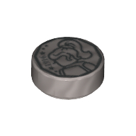 Lego Tile Round 1 x 1 with Coin Print / Flat Silver