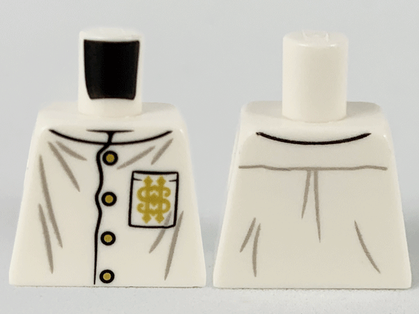 Lego Torso Button Up Shirt, Gold Buttons and Gold Pattern on Left Side Pocket Pattern / White