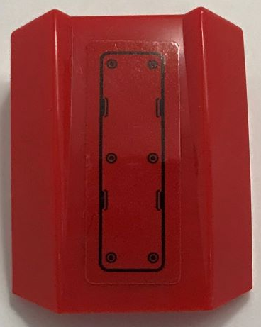 Lego Slope, Curved 2 x 2 Lip with Black Panel and Rivets on Red Background Pattern (Sticker) - Set 60222