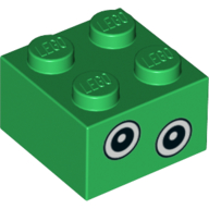 Lego Brick 2 x 2 with 2 Eyes on One Side print / Green