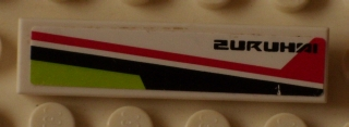 Lego Tile 1 x 4 with Lime, Red and Black Lines and 'ZURUHAI' Pattern Model Left Side (Sticker) - Set 8897 (ZURUHXI)