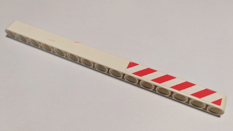 Lego Technic, Liftarm Thick 1 x 15 with Red and White Danger Stripes Pattern Model Right Side (Sticker) - Set 8071 / White