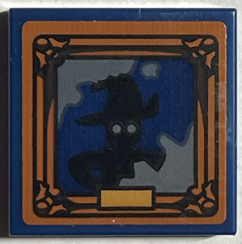 Lego Tile 2 x 2 with Picture of Black Witch Silhouette in Dark Orange Frame Pattern (Sticker) - Set 76407