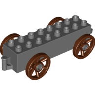 Lego Duplo Wagon Base 2 x 8 x 1 1/2 with Large Reddish Brown Spoked Wheels / Dark Bluish Gray