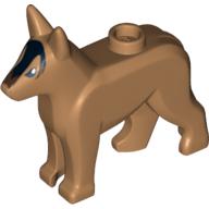 Lego Animal, Dog, Alsatian / German Shepherd (Police Dog) with Black Eyes and Forehead Print / Medium Nougat