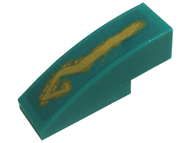Lego Slope, Curved 3 x 1 with Gold Tribal Symbol Tattoo on Dark Turquoise Background Pattern Model Right Side (Sticker) - Set 71746
