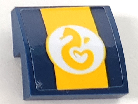 Lego Slope, Curved 2 x 2 x 2/3 with Seahorse in White Circle on Yellow Stripe Pattern (Sticker) - Set 41381