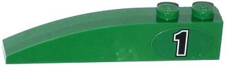 Lego Slope, Curved 6 x 1 with 2 Studs with Black Number 1 Pattern Model Right Side (Sticker) - Set 60053 / Green