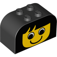 Lego Brick Curved 2 x 4 x 2 Double with Yellow Girl Face Print / Black