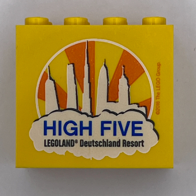 Lego Brick 2 x 4 x 3 with 'LEGOLAND Deutschland Resort HIGH FIVE' Print / Yellow