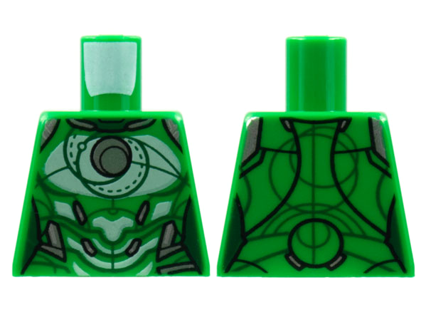 Lego Torso Female Armor, Silver Circle, White Trim Pattern / Green