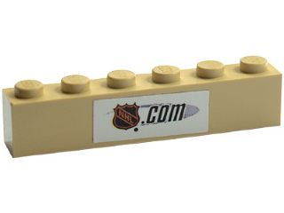 Lego Brick 1 x 6 with 'NHL.com' Pattern (Sticker) - Set 3579