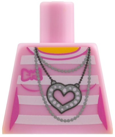 Lego Torso Female Outline Shirt with White Stripes, Silver Chains and Heart Necklace without Back Print Pattern / Bright Pink