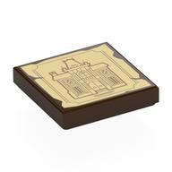 Lego Tile 2 x 2 with Drawing of Castle on Tan Background Print / Dark Brown