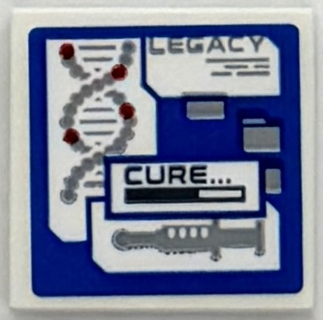 Lego Tile 2 x 2 with Computer Screen with 'LEGACY', 'CURE...' and DNA Helix Pattern (Sticker) - Set 76294