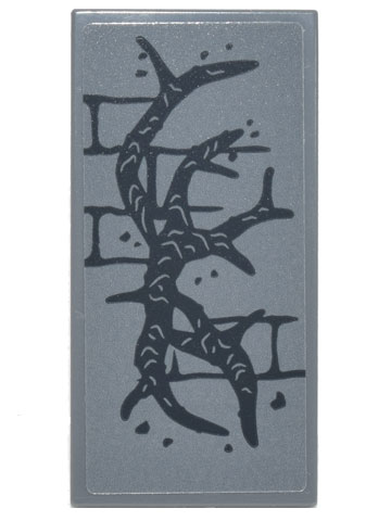Lego Tile 2 x 4 with Black Brick Wall Mortar and Roots Pattern (Sticker) - Set 75810 / Dark Bluish Gray