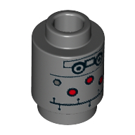 Lego Brick Round 1 x 1 Open Stud with Droid Print / Dark Bluish Gray