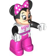 Lego Duplo Figure Minnie Mouse with White Shirt, Bright Pink Collar, Buttons, with Dark Pink Legs